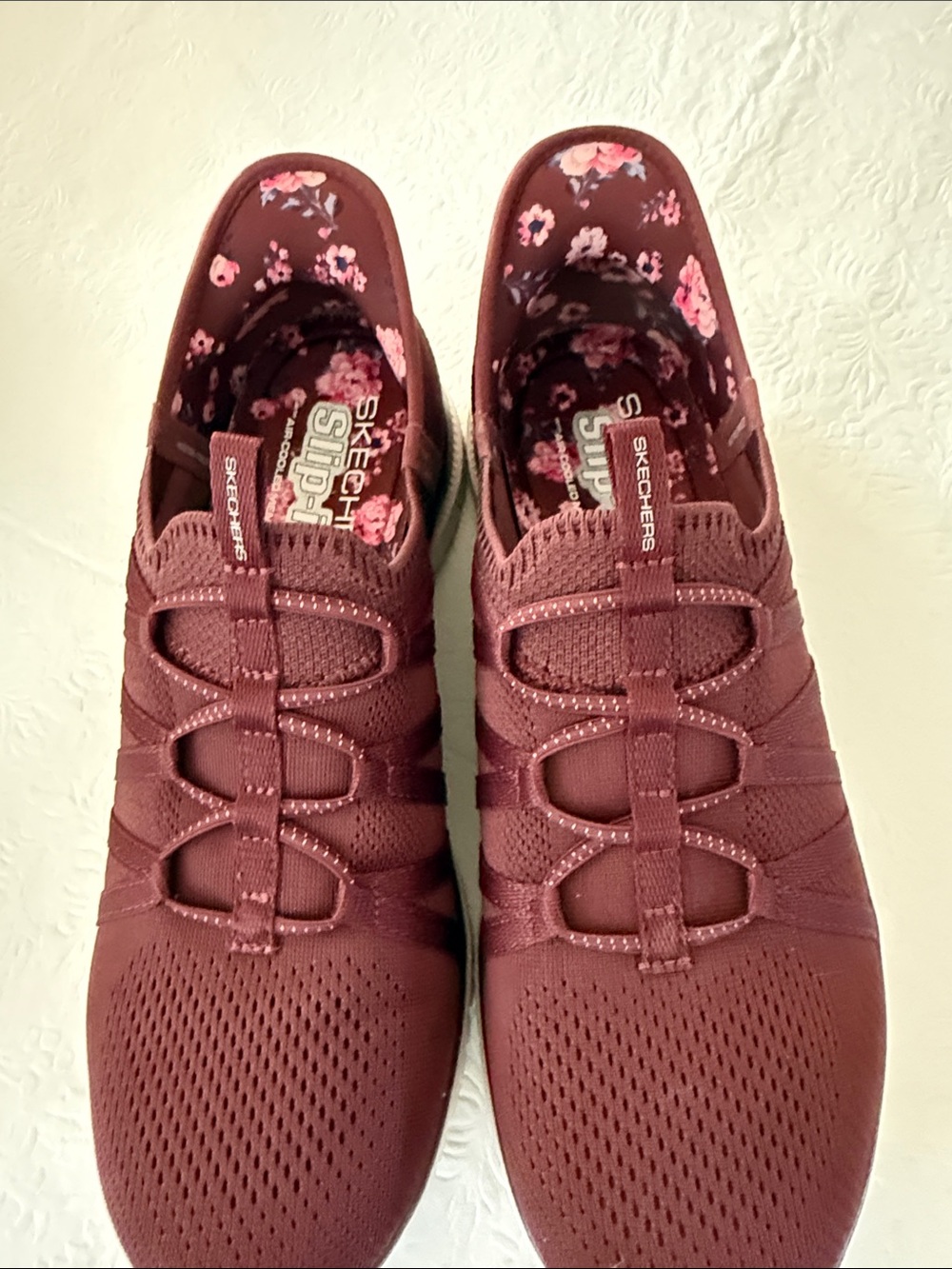 Skechers Women’s Slip-On Athletic Shoes - Maroon with Floral Lining